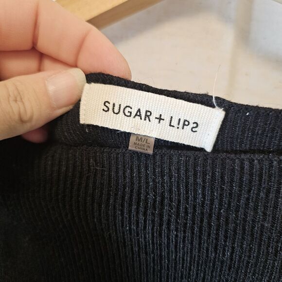 Sugarlips Luna Ruffle Cuff Long Bell Sleeve Shirt Black Top Sz M / L Boatneck - Picture 3 of 9